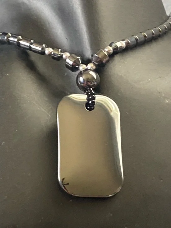 Liz Claiborne dark pearl acorn Necklace and Black Hematite dog tag necklace set - Picture 8 of 11